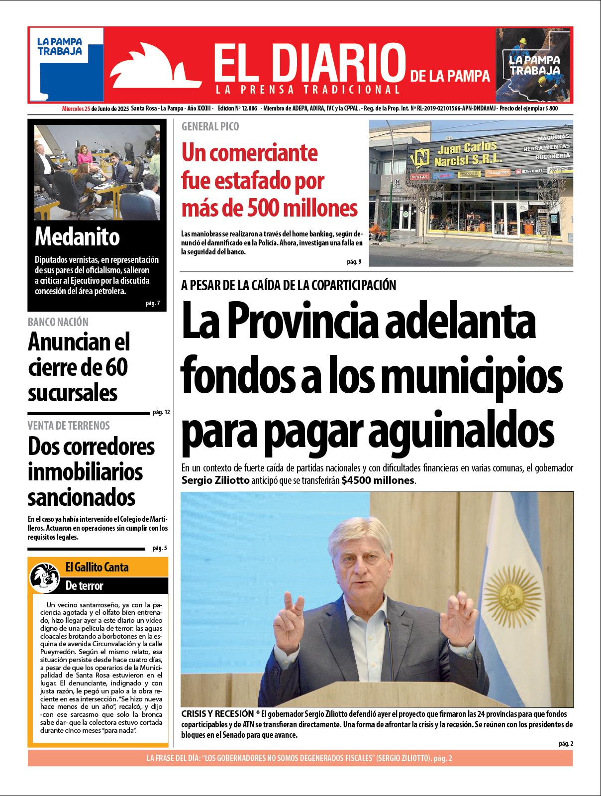 Tapa de El Diario en papel  mieacutercoles 25 de junio de 2025